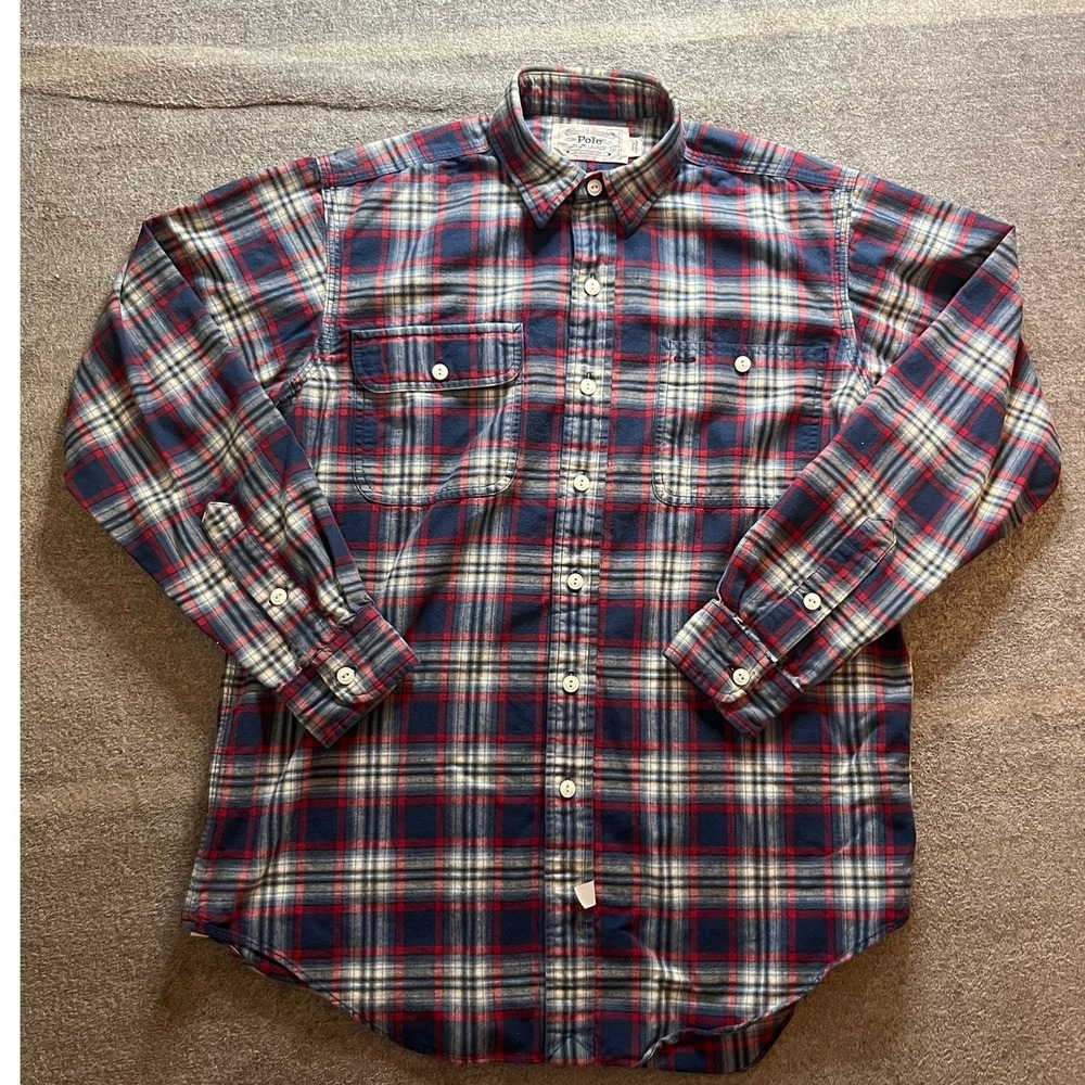 Vintage Y2k Polo Ralph Lauren Authentic Dungarees Plaid Flannel Shirt Med Preppy